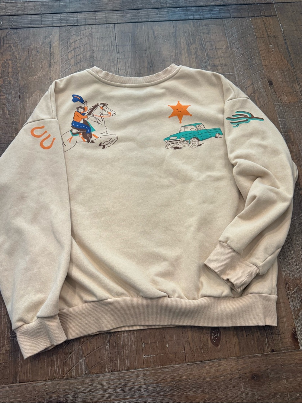 Blue B Howdy Western Graphic Sweatshirt Light Beige Size Large - Picture 7 of 7